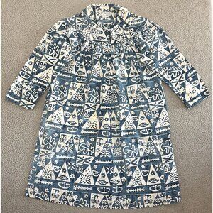 Vintage OPUS 204 Maxi Dress All Over Print Tribal Dagger Collar 70s Midi Button
